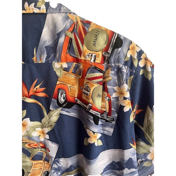 RJC Hawaiian Shirt Men's Small Blue Cars Hot Rod Surf Floral Vintage 90’s - Picture 10 of 14